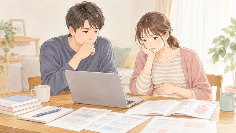 出生前診断について夫婦で話し合う_イラスト