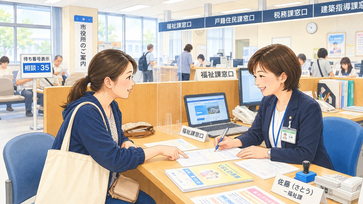 市役所での情報収集_イラスト